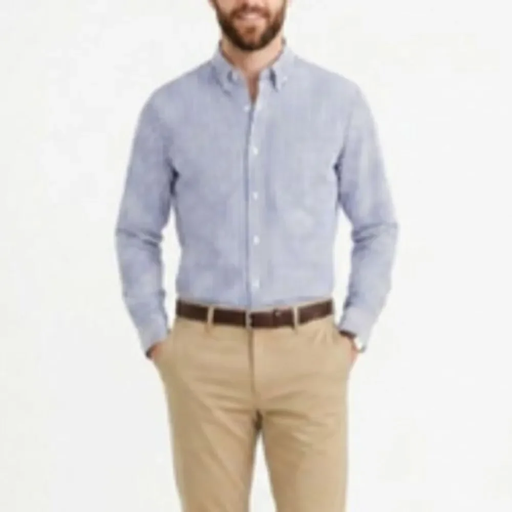 J. Crew Men's Blue White Stripe 2 Ply Cotton LS Button Front Shirt Size M